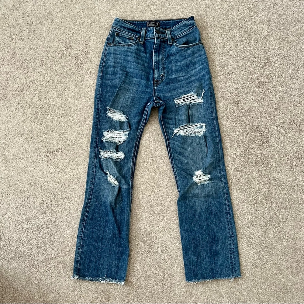 ripped straight ankle jeans